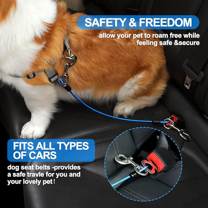 Dog Seat Belt Harness for Car,2pcs Dog Seatbelt of Coated Wire Leash Safety Restraint,No Chew Tether Cable Vehicle Dog Accessories,Double Clips & Latch (2 Pack Black, 24 inch/60 CM)