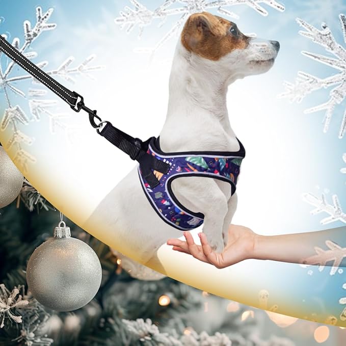 Comfort fit Step-in Christmas Dog & Puppy Harness - Comfortable All Weather Dog Vest Harness: Adjustable, Soft Padded, Easy to Put-on for Small, Medium-Sized Dogs.