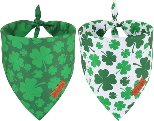 PTDECOR St. Patrick's Day Dog Bandana, Reversible Dog Scarf, Multi Size Offered, Green Shamrock Pet Bandanas for Small Dogs Pets (St. Patrick's Day, Small)