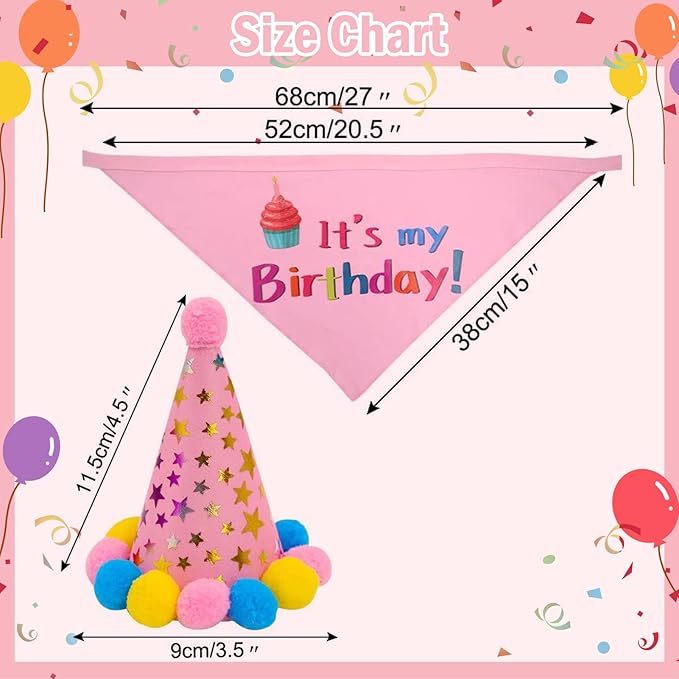 PUPTECK Dog Birthday Bandana Scarf with Cute Doggy Party Hat, Costume Decorations Supplies for Small Medium Large Dogs Boy Girl Outfit Gifts, Pink