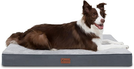 MIHIKK Waterproof Dog Beds Large Sized Dog Orthopedic Dog Beds for Crate with Removable Washable Cover Egg-Crate Foam Pet Pad Mat with Anti-Slip Bottom, 36x27 Inch, Light Grey