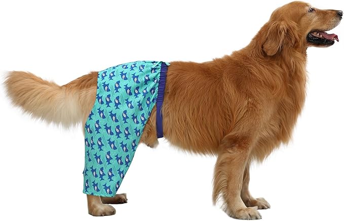 HDE Dog Swim Trunks Hawaiian Board Shorts Beach Pool Swimsuit for XS to XXL Dogs Sharks - XL