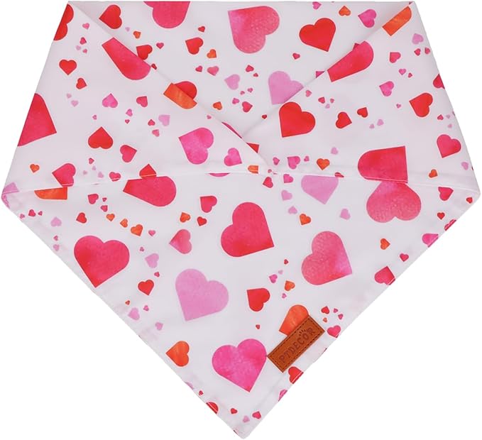 PTDECOR Valentine Dog Bandana, White Purple Love Heart Design Reversible Dog Scarf, Triangle Valentine Bandanas for Medium Large Pets (Large)