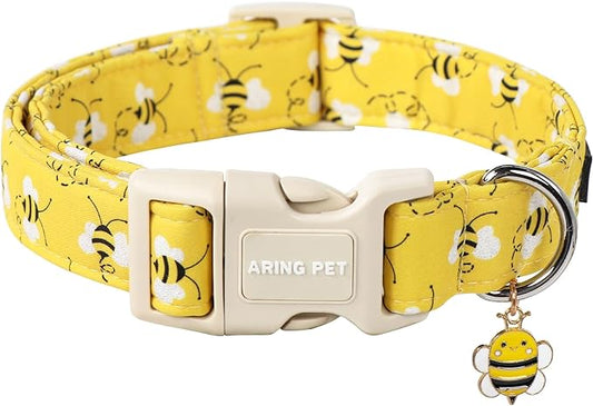 ARING PET Bees Dog Collar-Cute Dog Collar for Small Dogs, Adjustable Yellow Bees Print Pet Collars Puppy Collar for Small Medium Large Dogs