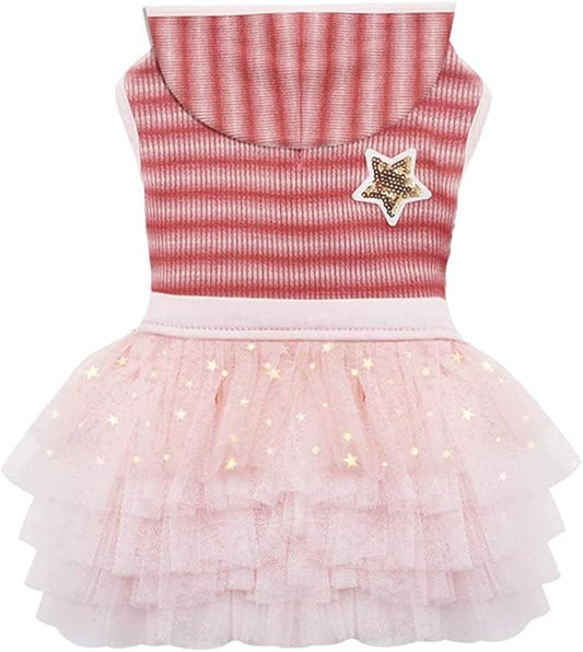 KYEESE Dog Sweater Dresses for Small Dogs with Hoodie Cat Dress Puppy Dog Dress with Leash Hole