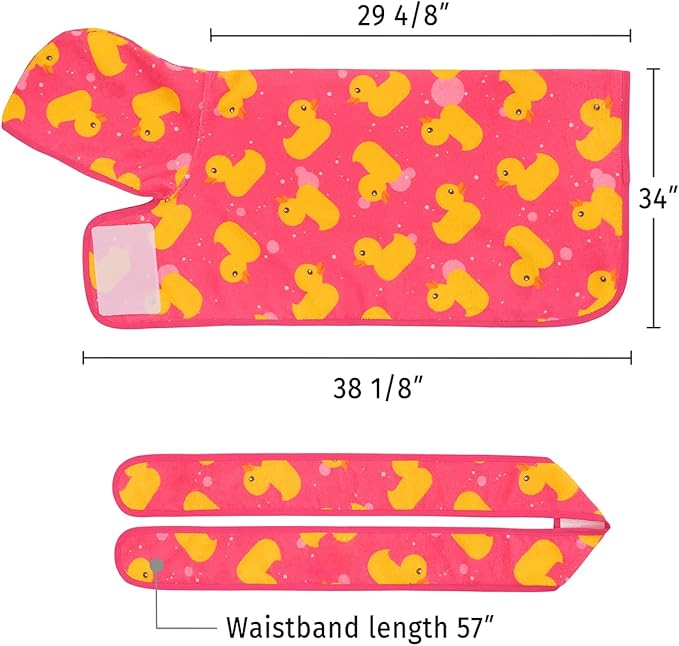 HDE Dog Bathrobe Super Absorbent Quick Drying Towel with Hood for All Dog Breeds Sizes S-XXL - Pink Rubber Ducks - XXL