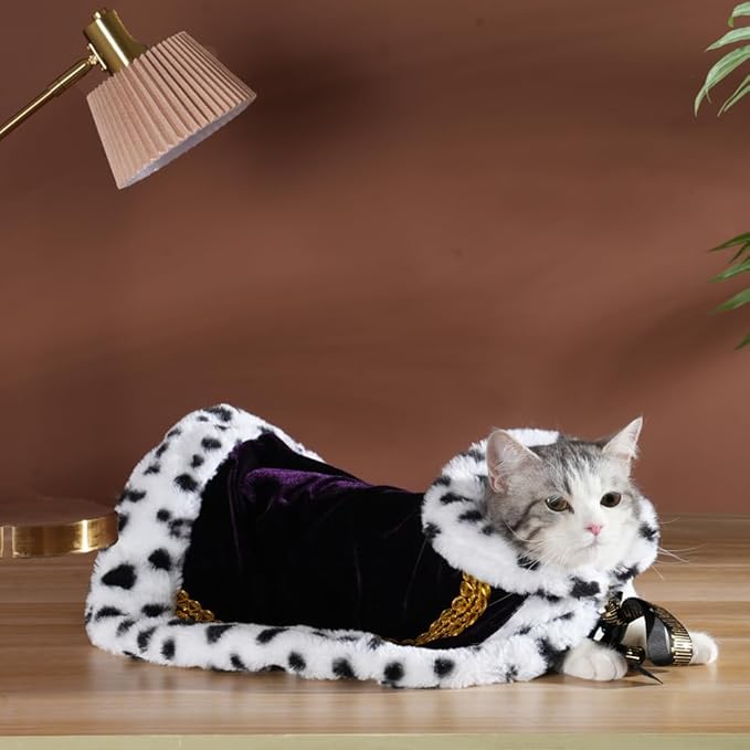 Lovelyshop pet Serial Lux Fur Purple Cat Dog Cloak for Halloween Costumes, King Queen Prince and Princess Cosplay-S
