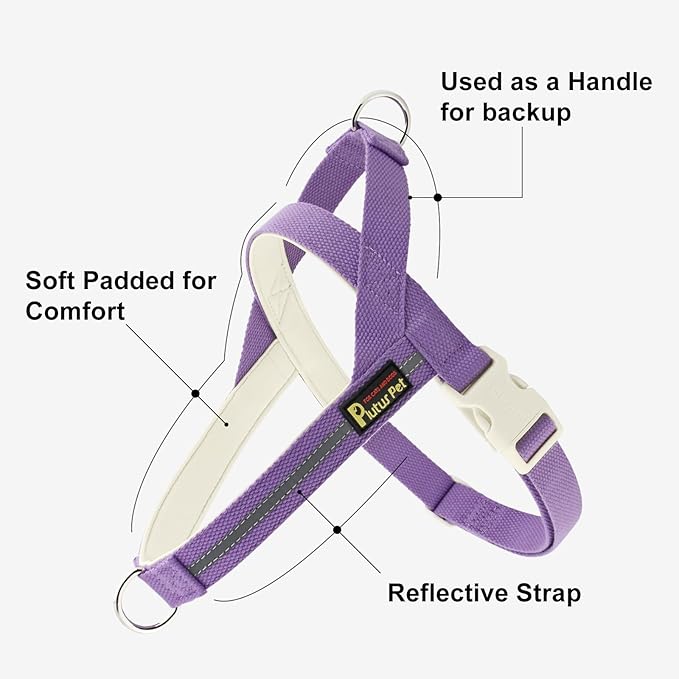 Plutus Pet Cotton Dog Harness and Leash Set, Reflective and Soft Padded, Quick Fit Vest Harness, for Small, Medium and Large Dogs, Medium Purple, L