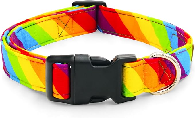 Tunkoo Rainbow Dog Collar, Cute Adjustable Striped Collar for LGBT Pride Month, Dog Collar with Strong Plastic Buckle - for Small Medium Large Pets, M
