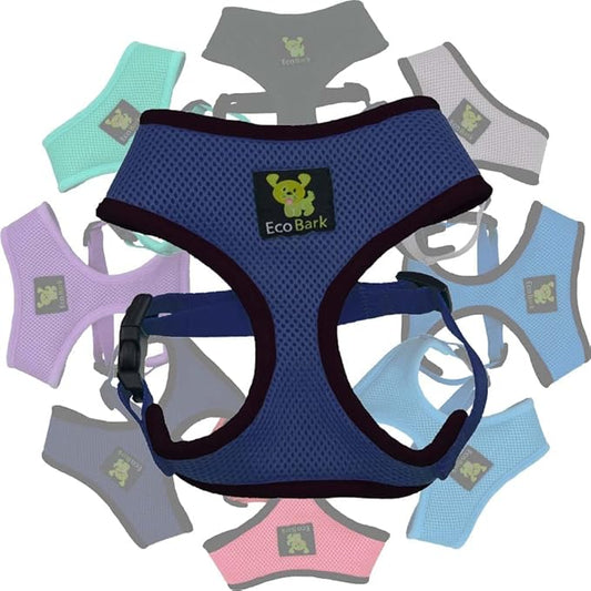 EcoBark Dog Harness - Eco-Friendly Max Comfort Harnesses - Luxurious Soft Mesh Halter - Over The Head Harness Vest- No Pull and No Choke for Puppy, Toy Breeds & Small Dogs (Small, Navy)