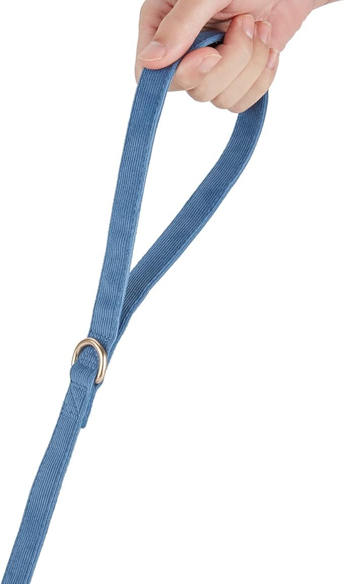 Soft Corduroy Dog Collar and Leash Set, Adjustable Cotton Dog Collars with Metal Buckle and Lead for Small Dogs,Blue