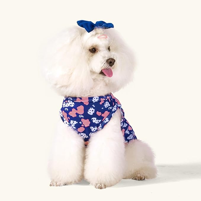 CuteBone 4th of July Dog Shirts 2-Pack Soft Pet Clothes Breathable Summer Vest for Small Puppy and Stretchy Cat Apparel 2BX13M