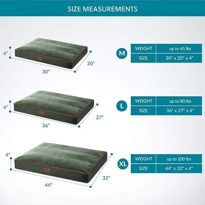 Bedsure Waterproof Dog Beds for Large Dogs - 4 Inch Thicken Up to 80lbs Pet Mat Pillows with Removable Washable Cover, Green