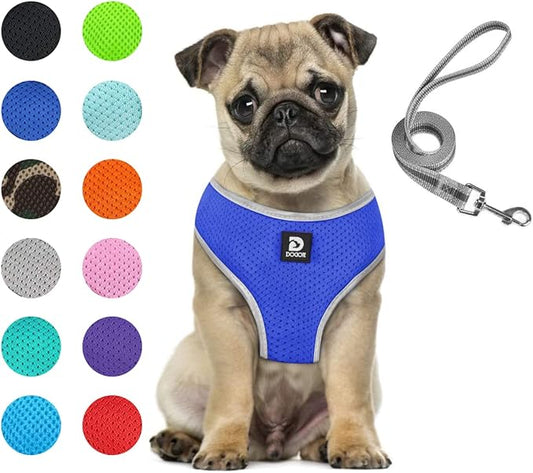 Puppy Harness and Leash Set - Dog Vest Harness for Small Dogs Medium Dogs- Adjustable Reflective Step in Harness for Dogs - Soft Mesh Comfort Fit No Pull No Choke (M, Blue)