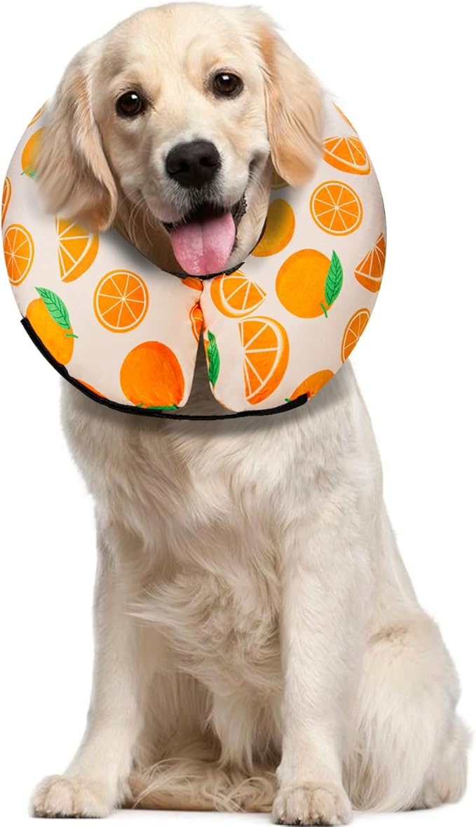 Dog Cone Collar for Small to Large Dogs for After Surgery, Pet Inflatable Neck Donut Collar Soft Protective Recovery Cone for Dogs and Cats - Alternative E Collar Does Not Block Vision - Orange,L