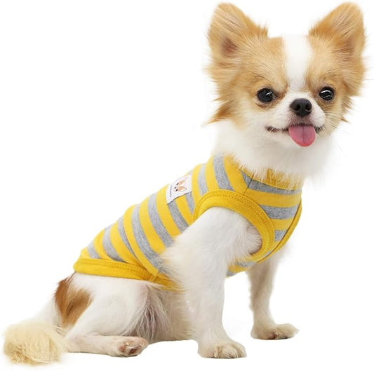 LOPHIPETS 100% Cotton Striped Dog Shirts for Small Dogs Chihuahua Puppy Clothes Tank Vest-Yellow and Gray Strips/M