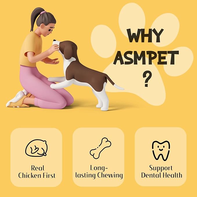 ASMPET Dog Chews Long Lasting, 6.5" Knotted Dog Bones Human Grade Natural Chicken Wrapped Rawhide Bones Teeth Cleaning for Small Medium Large Breeds （Packs of 4）