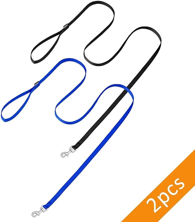 AMAGOOD 6 FT Puppy/Dog Leash, Strong and Durable Traditional Style Leash with Easy to Use Collar Hook, Great for Small, Medium and Large Dogs (3/4 in x 6 ft, Black and Blue (2-Pack))