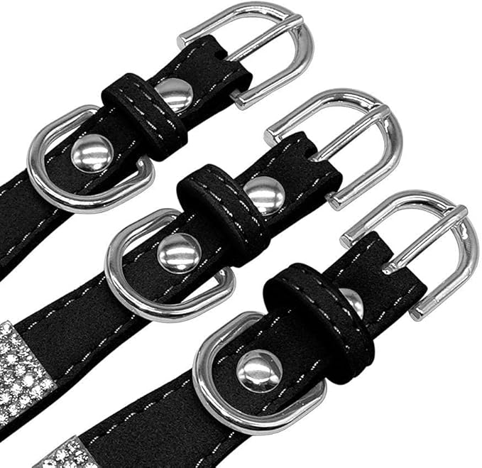 Rhinestone Dog Collar, Cute Dazzling Sparkling Soft Suede Leather Dog Cat Rhinestone Collar Crystal Diamond Pet Dog Puppy Collar(Purple,M 32-38 cm)