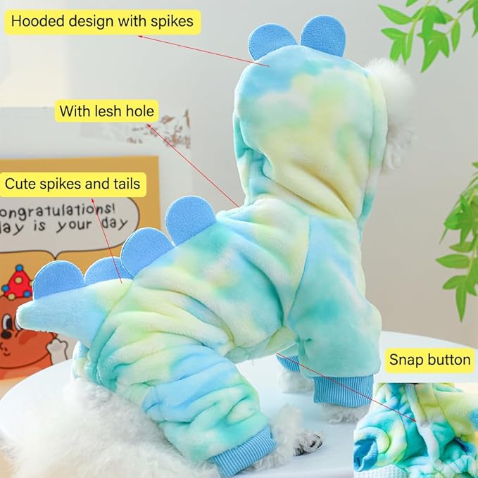 Dinosaur Dog Clothes for Small Dog Girl Boy,Fleece Winter Puppy Hoodies with Leash Ring,Cold Weather Coat for Cat,Funny Dog Dinosaur Costume for Christmas Halloween. (Green, Large)