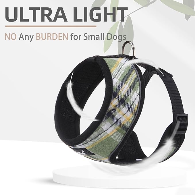 PUPTECK Soft Mesh Dog Harness and Leash Set Pet Puppy Cat Comfort Padded Vest No Pull Harnesses, Green/Yellow, M