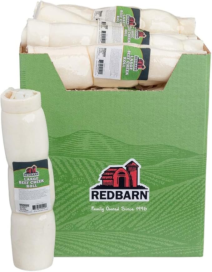 Redbarn Pet Products All-Natural Large Beef Cheek Rolls for Dogs, Uncoated - Single Ingredient Grain-Free Chew Naturally Rich in Collagen - No Artificial Preservatives - Case of 12 Rolls