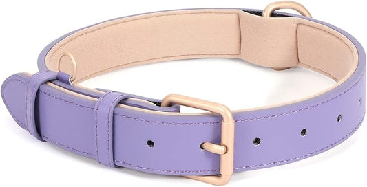 WHIPPY Leather Dog Collar for Small Medium Large Dog Adjustable Soft Breathable Leather Padded Puppy Collar with Alloy Buckle Heavy Duty Waterproof Classic Dog Pet Collar,Purple,M