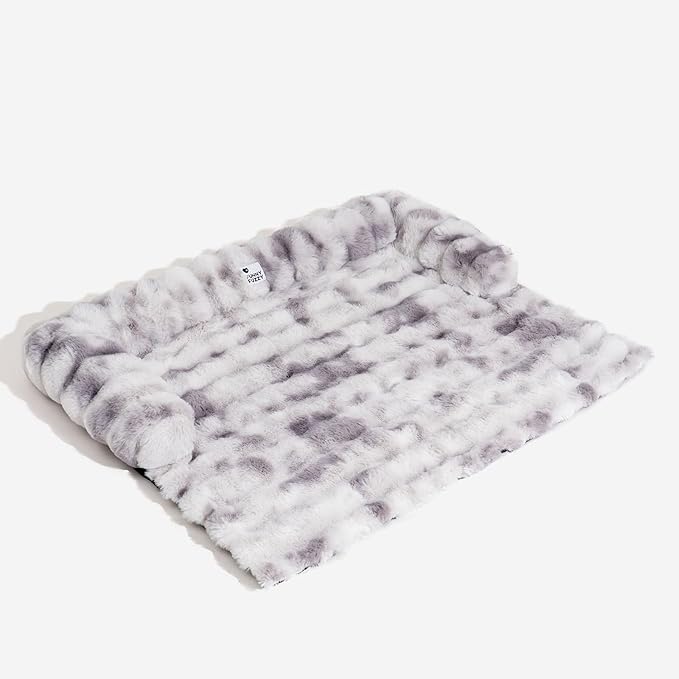 FUNNYFUZZY Calming Dog Bed Mat, Fluffy Fuzzy Couch Cover for Sofa, Furniture Protector with Removable Washable Cover for Medium Small Dogs and Cats (Tie-dye Grey,47.24 × 37.4 × 6.3 in)