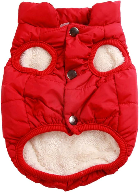 2 Layers Fleece Lined Warm Dog Jacket for Winter Cold Weather,Soft Windproof Large Dog Coat,Red XXL