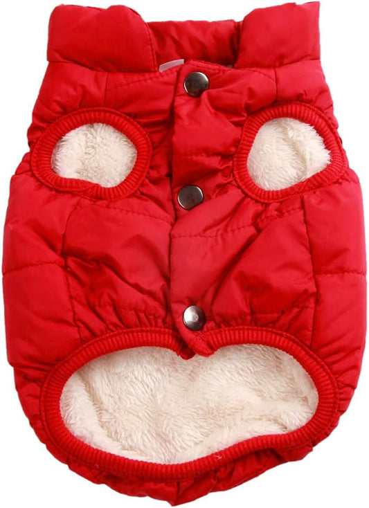 2 Layers Fleece Lined Warm Dog Jacket for Puppy Winter Cold Weather,Soft Windproof Small Dog Coat,Red M