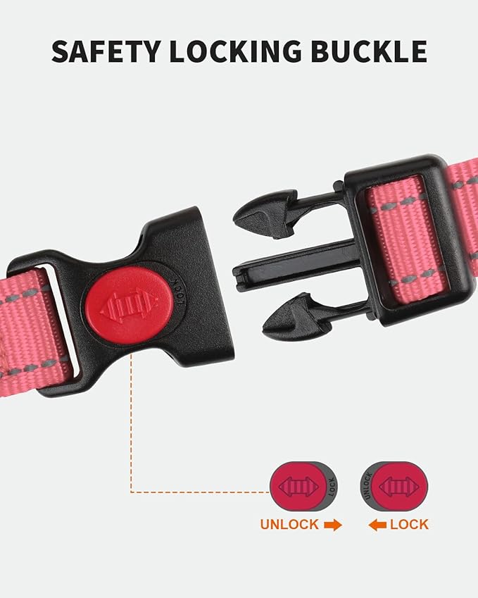 FunTags Reflective Martingale Collar for Dogs, Quick Release Buckle, 5FT Double Handle Dog Leash Padded, Dog Collar and Leash Set, Adjustable for Large Dogs (BabyPink, L)