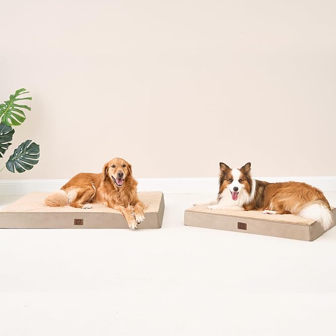EHEYCIGA Orthopedic Medium Dog Beds for Small Dogs with Removable Washable Cover for Crate, Khaki, 30x20