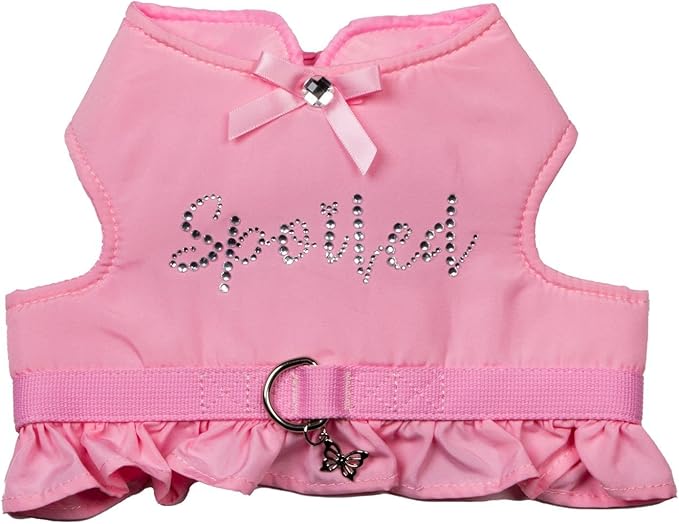 Dolly Doggy Parton Dog Harnesses and Leash/Collar Set Collection, Pink Spoiled Harness with Flounce, X-Small