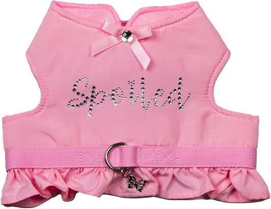 Dolly Doggy Parton Dog Harnesses and Leash/Collar Set Collection, Pink Spoiled Harness with Flounce, X-Small