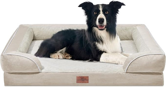 Comfort Expression Waterproof Dog Beds for Large Breed Dogs, Large Dog Beds Orthopedic Foam, Comfy Pet Bed Sofa with Washable Removable Cover & Non-Slip Bottom(Beige)