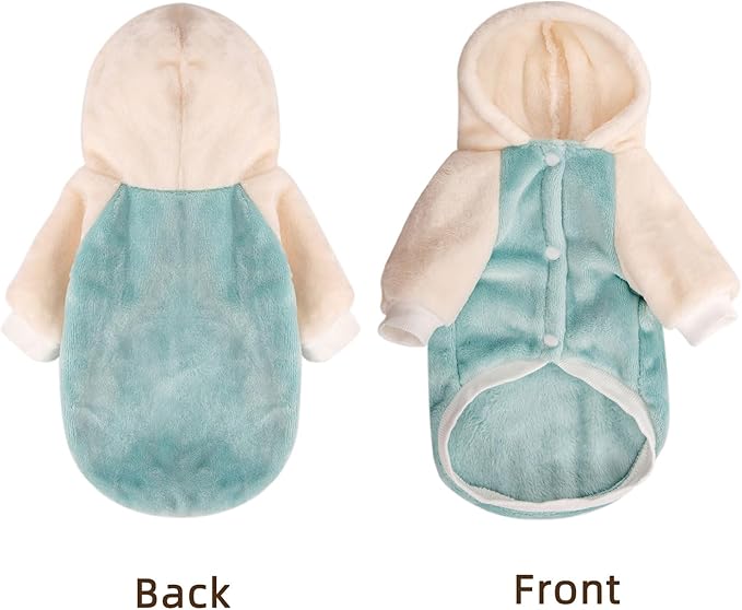 FabriCastle Dog Hoodie Sweater for Small Dogs Boy and Girl, Small Dog Clothes XS XXS Puppy Sweatshirt, Pet Outfit, Cat Clothing Super Soft Warm Snap On Closure (Green-Cream, Large)