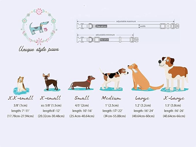 Uniqe Style Paws Flower Dog Collar, Peach Rose Adjustable Girl Dog Collar with Flower, Durable Floral Pattern Pet Collar for X-Small Female Dogs