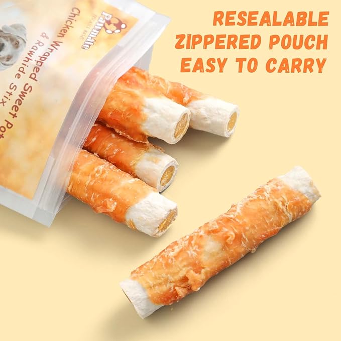 Chicken Wrapped Sweet Potato Rawhide Dog Treats, Big Stick Long Lasting Large Dogs, Dog Chew Training Snacks for Medium Large Breed 6-7 Counts 10.58 oz