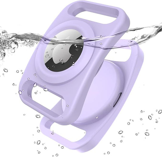 SANKALA Airtag Dog Collar Holder, [2 Pack] Waterproof Dog Airtag Holder, Silicone Full Body Covered Anti-Lost Protective Apple Air Tag Holder for Pet Collar - Fits All Width Collars, Purple