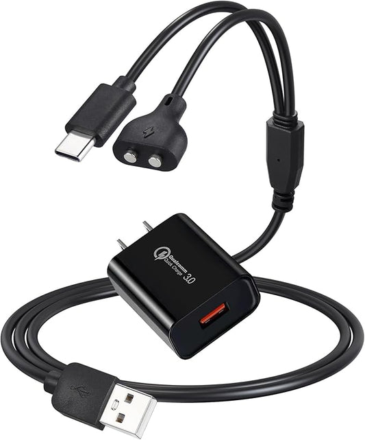 Dog Shock Collar Charger Cord for Jugbow DT-61 Dog Training Collar, 2-in-1 USB C and Magnetic Bark Collar Charging Cable with 18W Wall Charger for Dogs