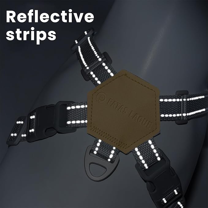 Patas Lague Dog Harness with Leash Set Adjustable Soft Padded Step-in Dog Vest No Choke No Pull Reflective for Medium Pets with Poop Bags and Dispenser, Solid and No-chew, Yellow L