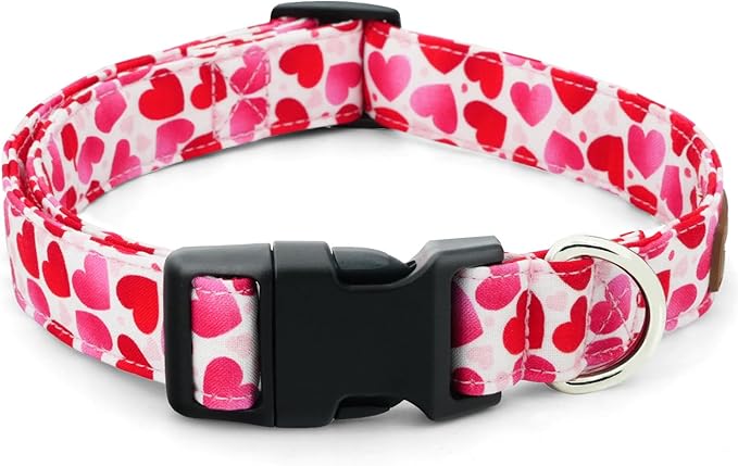 Tunkoo Valentine's Day Dog Collar, Cute Adjustable Heart Collar for Boy and Girl Dogs, Dog Collar with Strong Plastic Buckle - for Small Medium Large Pets, L