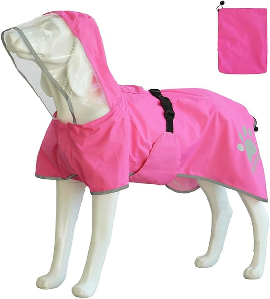 MAMORE Dog Raincoat Hooded Rain Jacket for Small Medium Large Dogs Slicker Poncho Bottom Waterproof Adjustable Reflective Breathable Leash Hole (Pink, Medium)