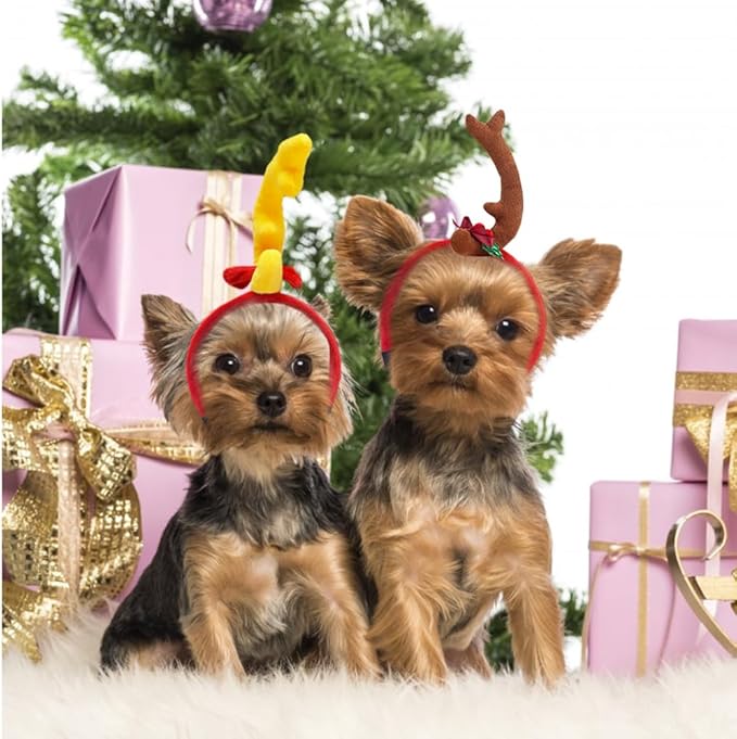 ANIAC Dog Antlers Headband Christmas Dog Outfit for Small Medium Large Dog Reindeer Costumes Pet Elk Head Accessories for Christmas Halloween (Yellow, Small)