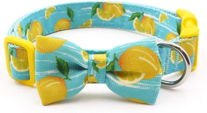 azuza Dog Collar Bow Tie Lemon Dog Collar Soft Adjustable Bowtie Dog Collars for Extra Small Dogs