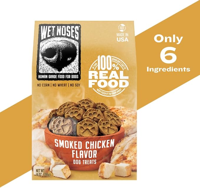 Organic Crunchy Dog Treats – for All Pet Sizes, Breeds – All-Natural Puppy Treat, Senior Dog Snack – 100% Human-Grade – Delicious Chews for Dogs - Meaty Smoked Chicken, 14 Oz (2 Pack)