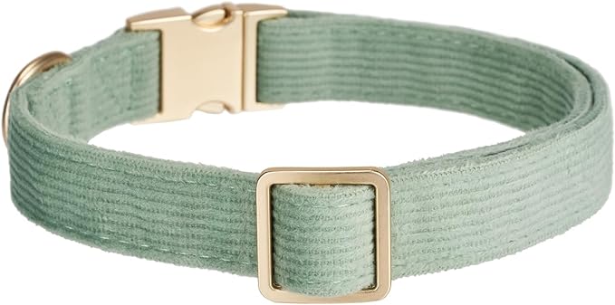 Soft Dog Collar with Metal Buckle Adjustable Durable Comfort Cotton Corduroy Collars for Small Medium Large Dogs Velvet Dog Collars,Green,Small