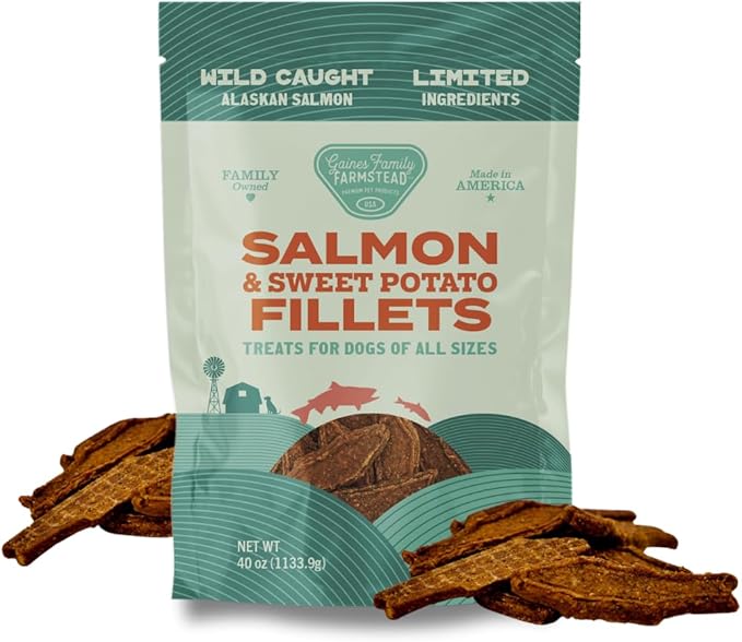 Gaines Family Farmstead Salmon & Sweet Potato Fillets, All-Natural Dog Treats – Wild Caught Alaskan Salmon, Soft Chew, Limited Ingredients, Healthy Snack for Dogs, 40 oz Pouch