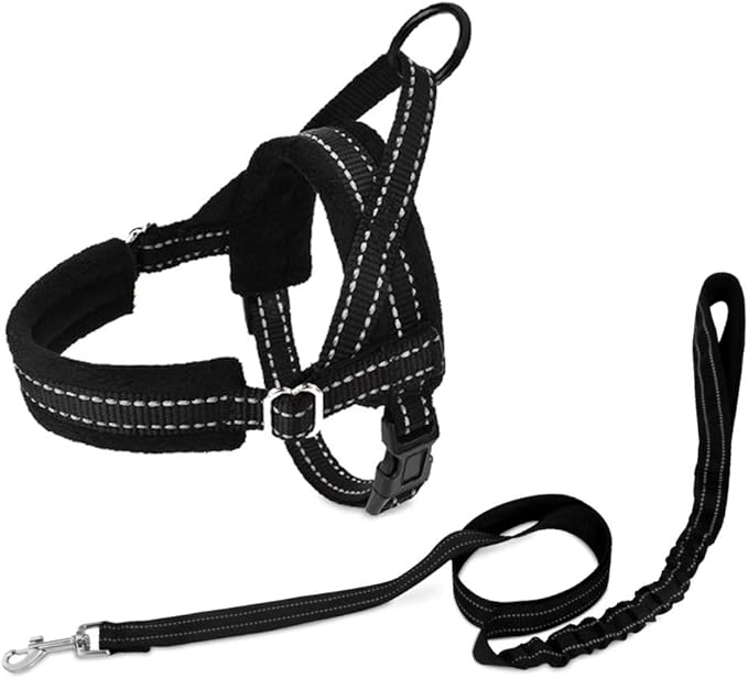 SlowTon No Pull Small Dog Harness and Leash Set, Puppy Soft Vest Harness Neck & Chest Adjustable, Reflective Lightweight & Anti-Twist Pet Lead Combo for Small Medium Dogs (Black, M)