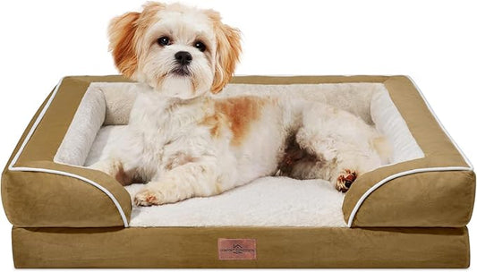 Comfort Expression Small Dog Beds Waterproof Orthopedic Foam Dog Sofa Beds for Small Dogs Comfy Pet Bed with Washable Removable Cover & Non-Slip Bottom(X-Small,Khaki)